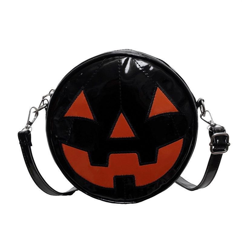 Halloween Women's Small Pu Leather Pumpkin Streetwear Round Zipper Circle Bag
