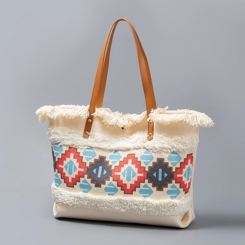 Women's Large Canvas Geometric Classic Style Square Zipper Tote Bag