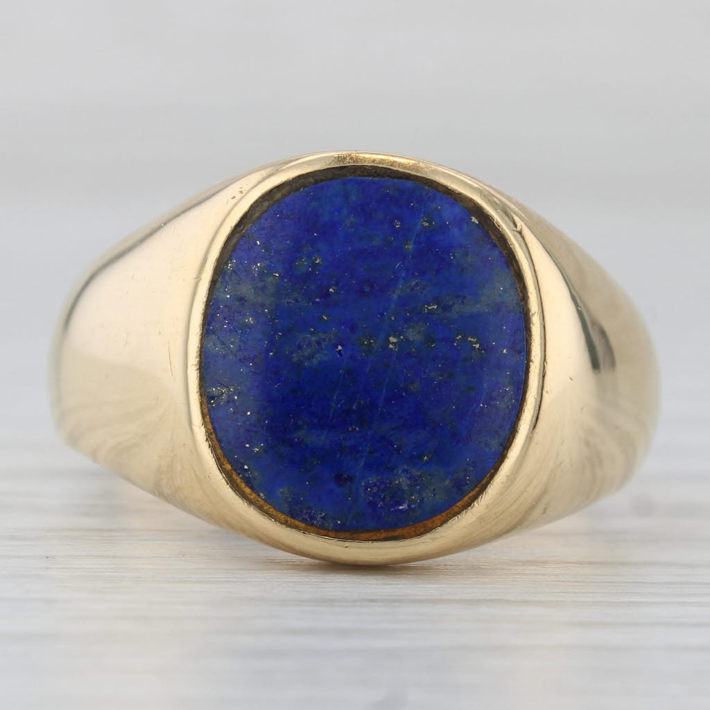 Lapis Lazuli Oval Blue Stone Ring 18k Yellow Gold Size 11.25