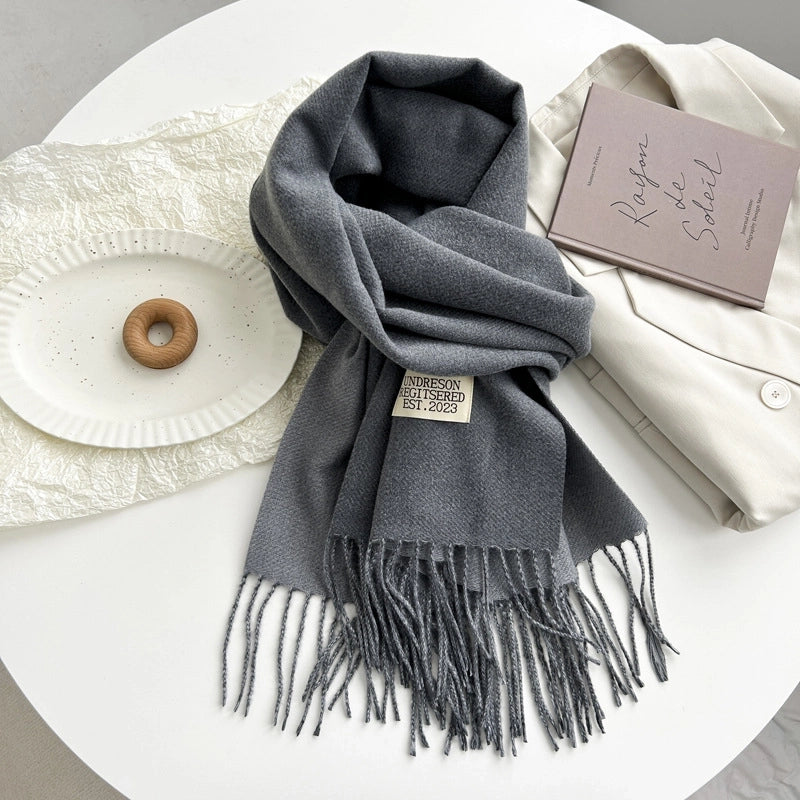 Women's Basic Solid Color Imitation Cashmere Tassel Scarf