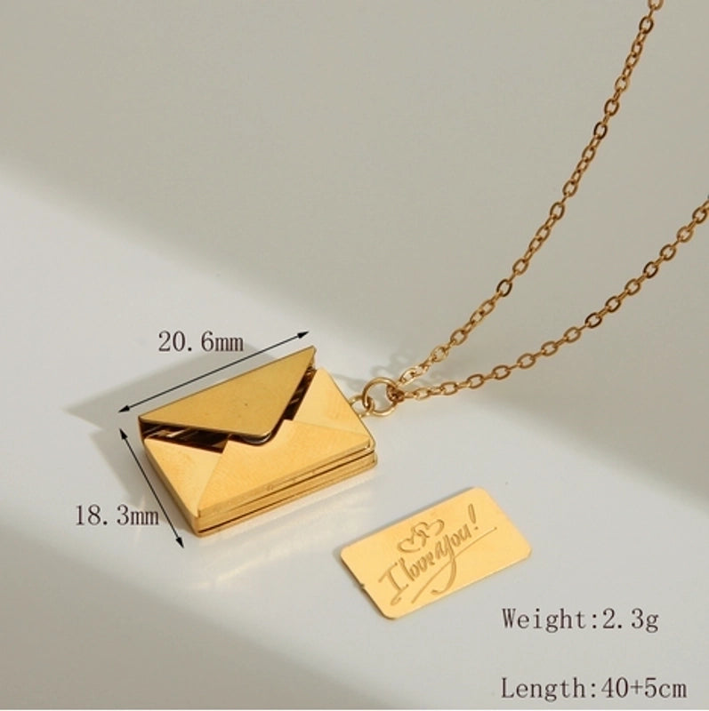 IG Style Minimalist Commute I Love You Envelope 304 Stainless Steel 18K Gold Plated Pendant Necklace