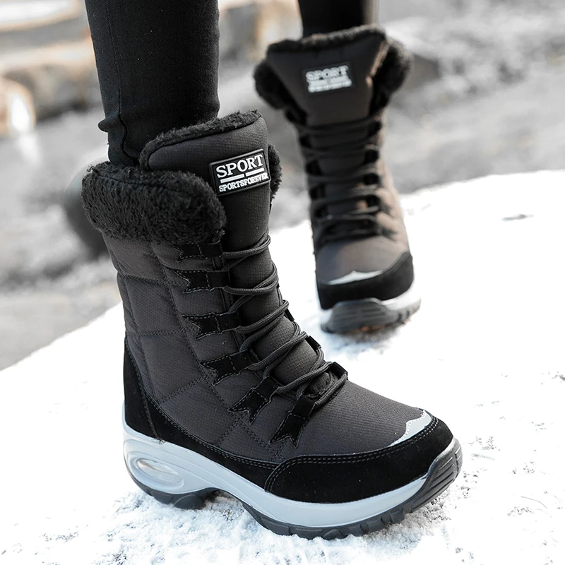 Cricsblue ugg Winter Women Ankle Boots Super Warm Waterproof Snow Boots Ladies Lace-up Comfortable Outdoor Mid-Calf Booties  platform shoes