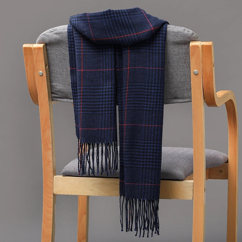 Autumn And Winter Men's Plaid Scarf British Plaid Cashmere Tassel Couple Parent-child Men's Scarf