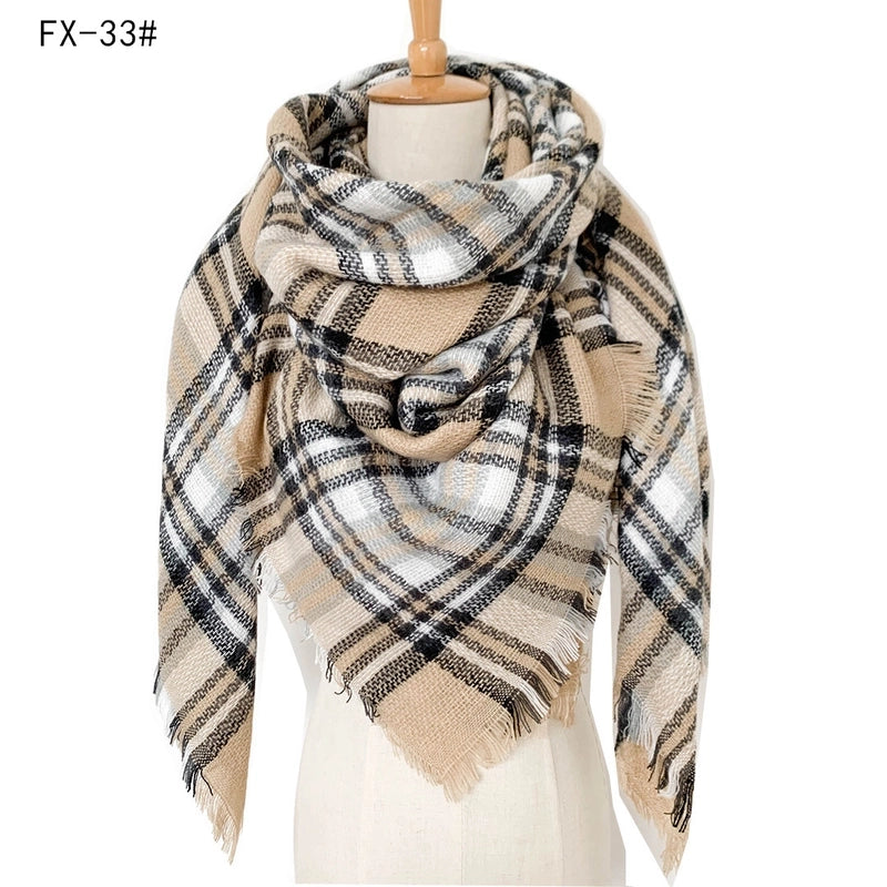 Autumn And Winter New Scarf Cashmere Acrylic Black Beige Plaid Square Scarf Women's Shawl