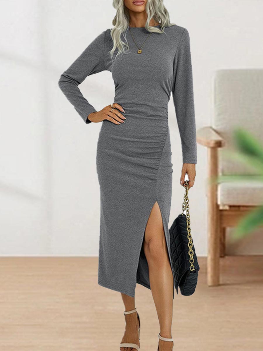 Sweet Elegant Solid Fold O Neck Sheath Dresses(4 Colors)