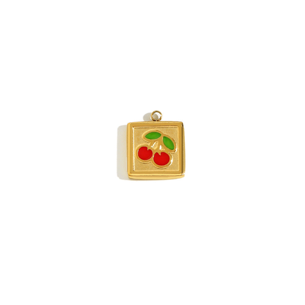 Hot Selling Diy Necklace Accessories Stainless Steel Plated 18K Gold Drop Oil Drop Love Wings Cherry Pendant
