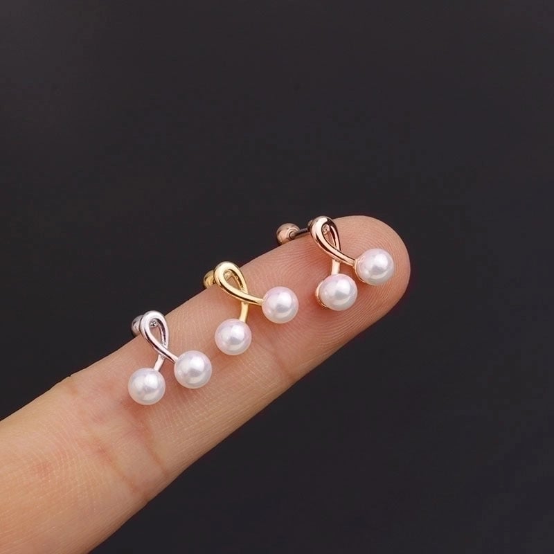 Ear Cartilage Rings & Studs Minimalist Flower 316L Stainless Steel  Copper Inlaid Pearls