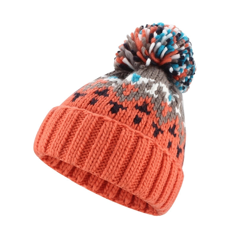Warm Blue Knitted Hat Female Fashion Brand Colorful Fur Ball Christmas Hat Autumn And Winter Ear Protection Wool Hat