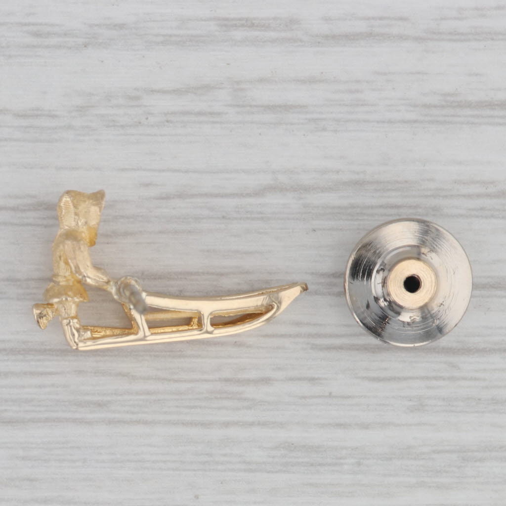 Vintage Figure Pushing Sled Pin 10k Yellow Gold Alaskan