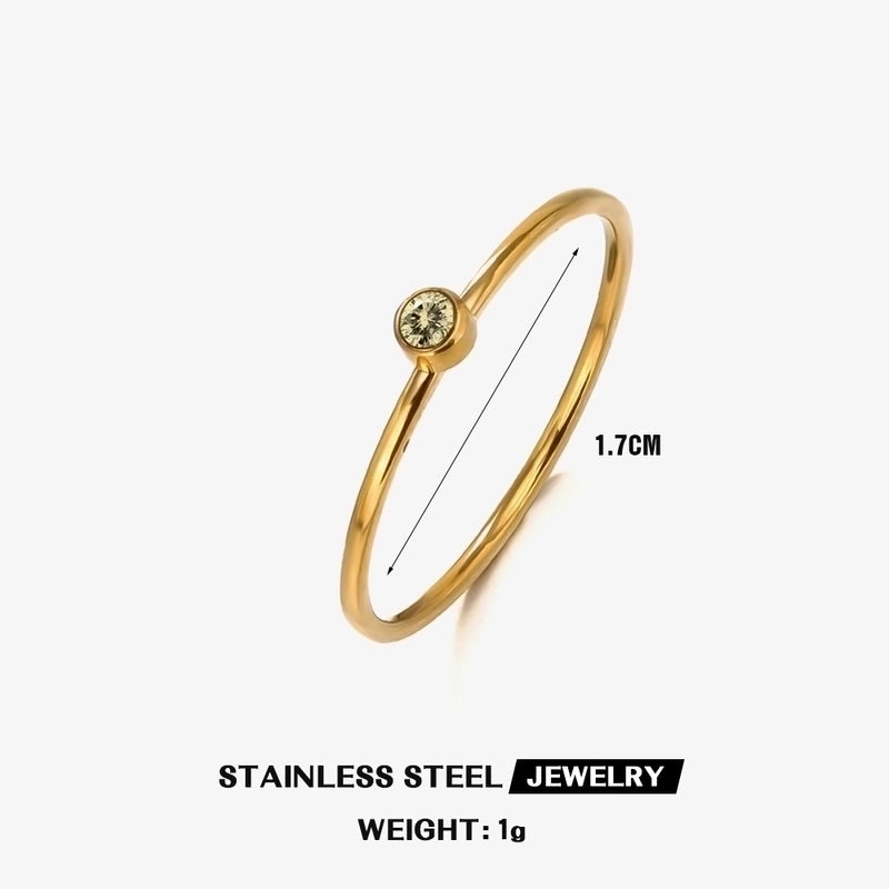 304 Stainless Steel 18K Gold Plated Minimalist Plating Inlay Round Rhinestones Birthstone Rings