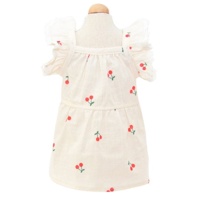 Cherry Printed Dog Cat Dress With Hat