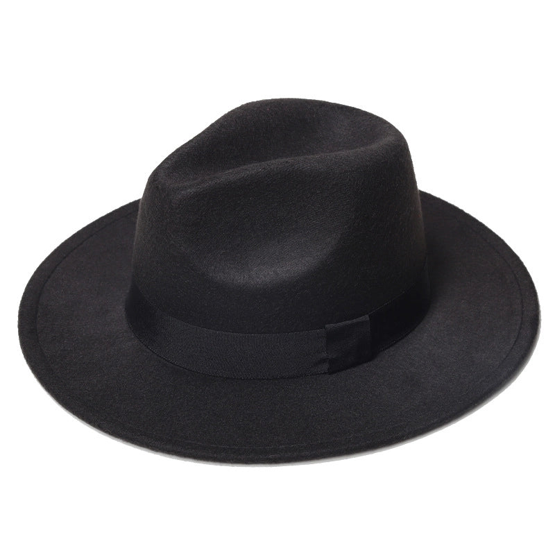 Autumn And Winter New Square Ribbon Panama Top Hat British Style Flat Rim Jazz Hat Woolen Hat Men