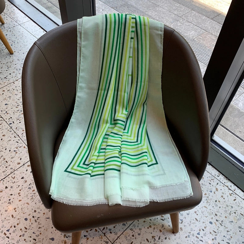 Women's Silk Scarf Summer Versatile Thin Scarf Cotton And Linen Scarf Blue Feather Tassel Beach Towel Sunscreen Shawl