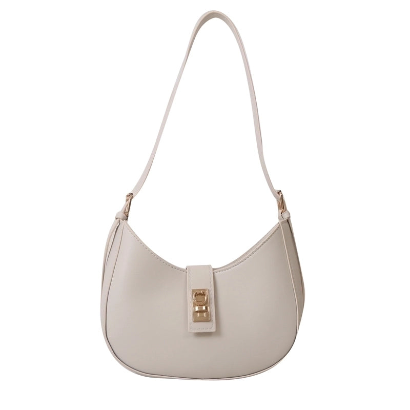 Women's Pu Leather Solid Color Vintage Style Dumpling Shape Lock Clasp Underarm Bag