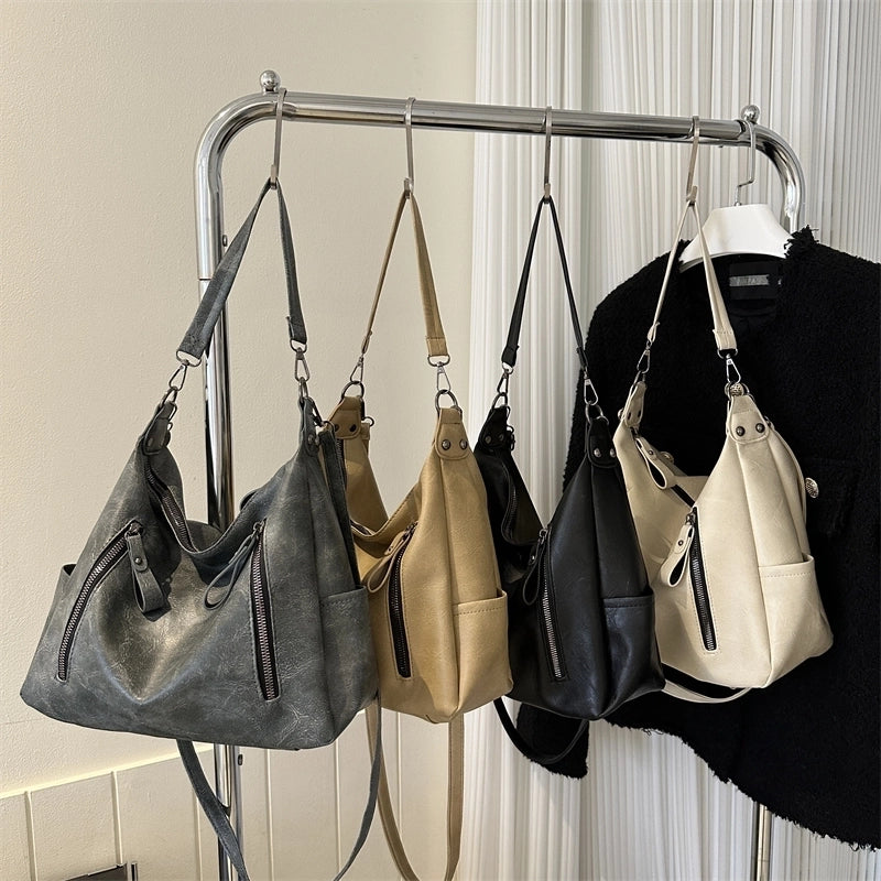 Women's Pu Leather Solid Color Streetwear Square Zipper Shoulder Bag Crossbody Bag