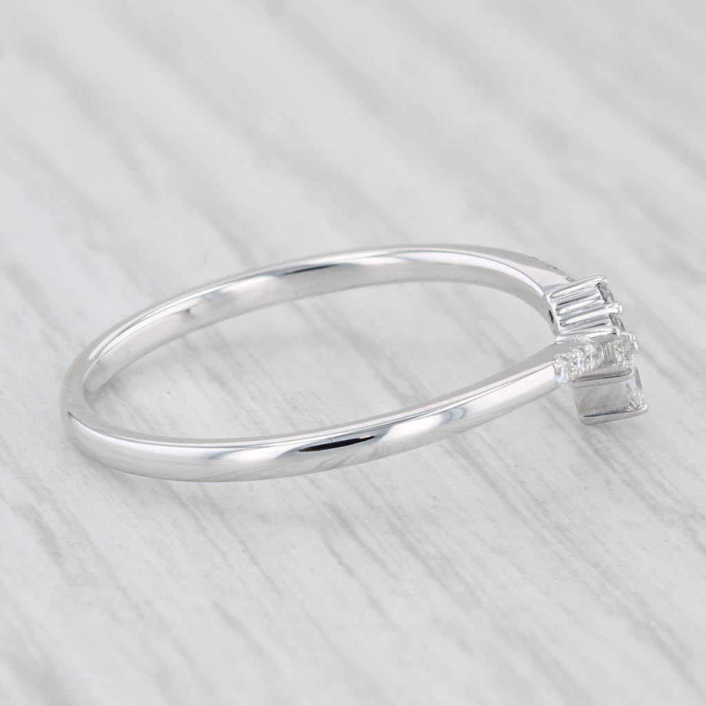 0.11ctw Moissanite Contoured V Wedding Band Ring 10k White Gold Stackable