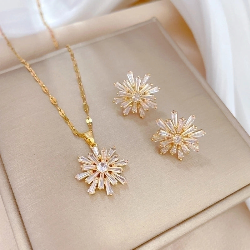 Copper Minimalist Plating Inlay Rhombus Bow Knot Zircon Jewelry Set