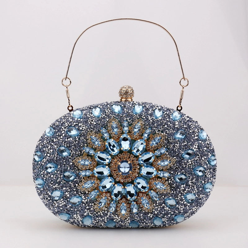 Champagne Rose Red Sky Blue Polyester Solid Color Oval Evening Bags
