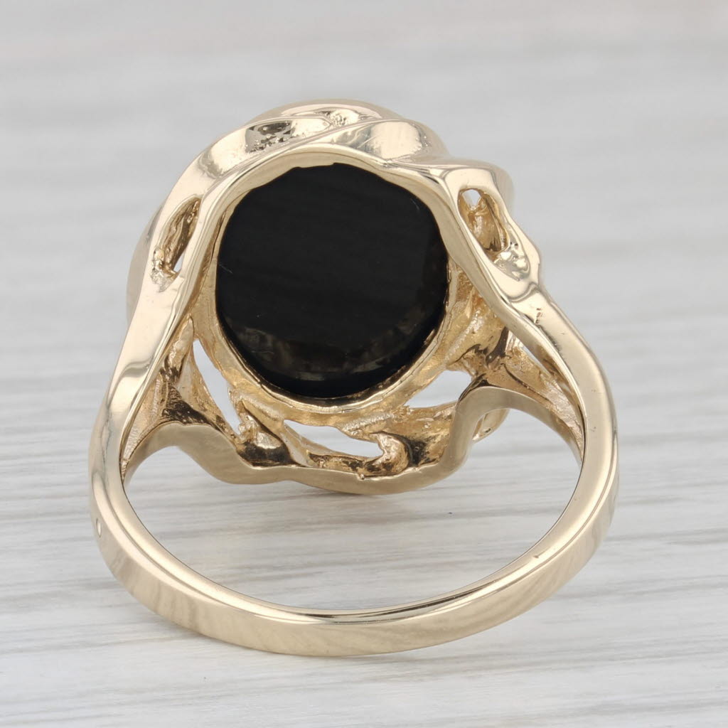 Black Onyx Oval Tablet 10K Yellow Gold Statement Ring Size 6.75