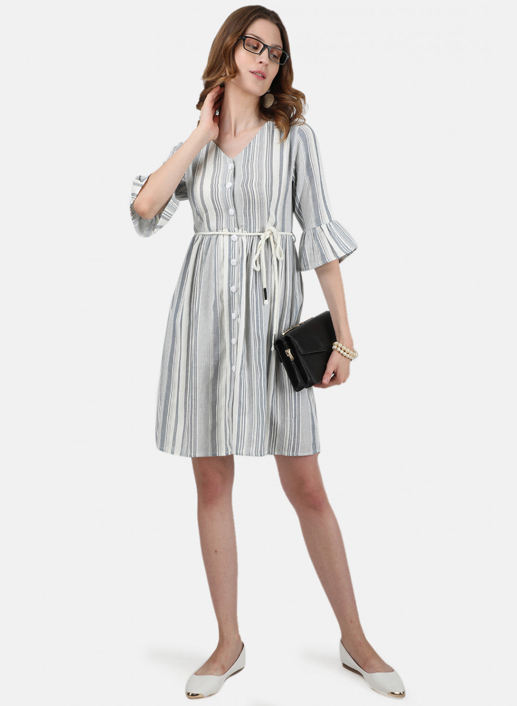 Womens Off White & Grey Stripe Tunic