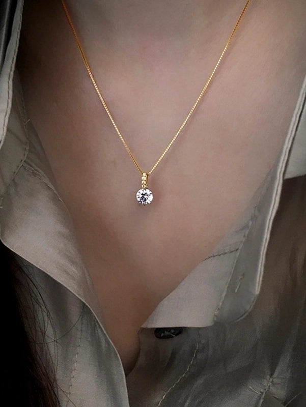 Elegant Solid Color Copper Inlay Rhinestones Pendant Necklace
