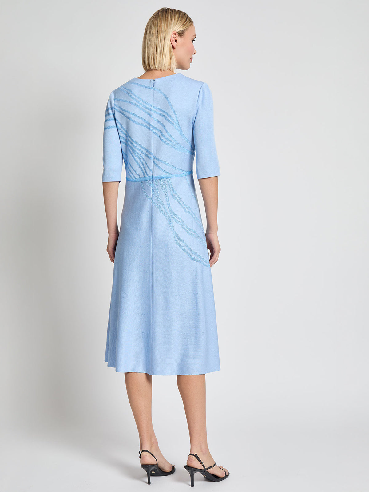 Fit-and-Flare Tonal Abstract Knit Midi Dress - Modern Fit