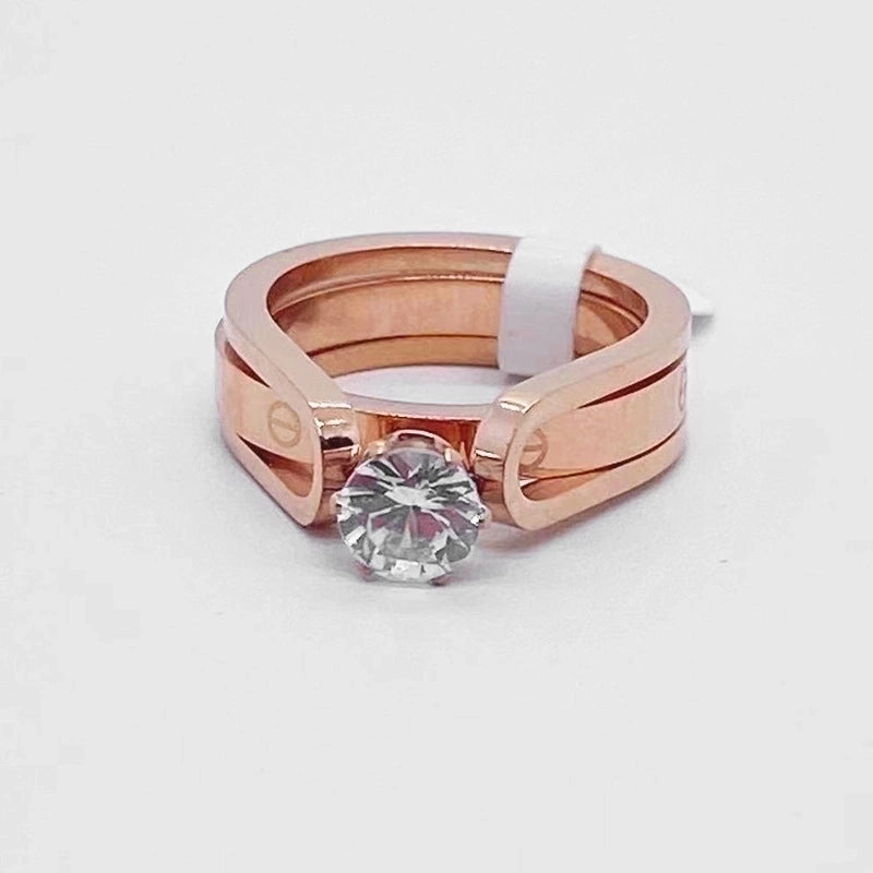 Minimalist U Shape Titanium Steel Artificial Diamond Rings In Bulk