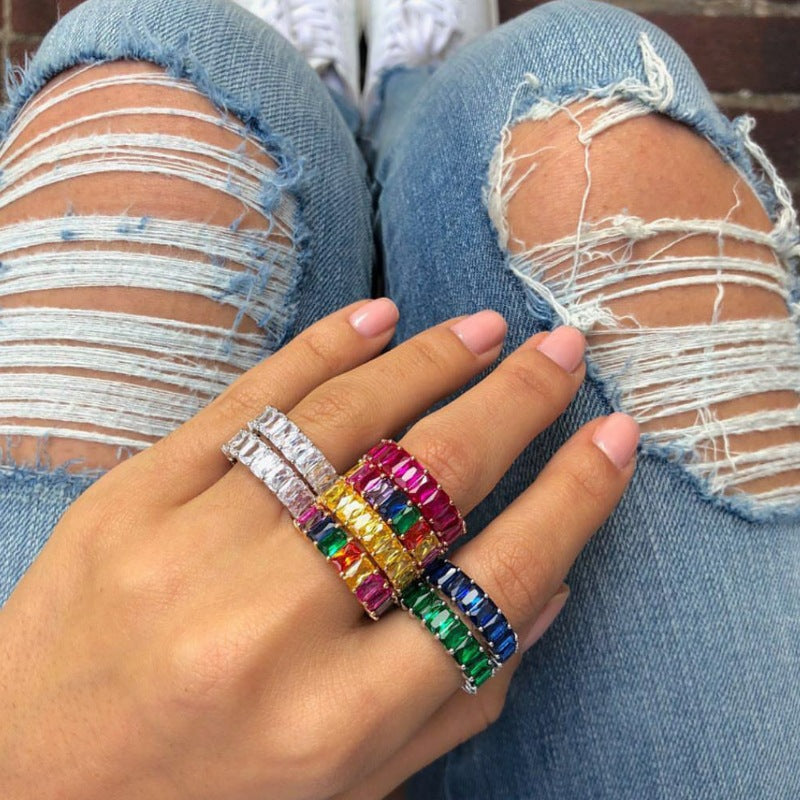 Moderate Luxury Unisex Quadrilateral Artificial Crystal Rings