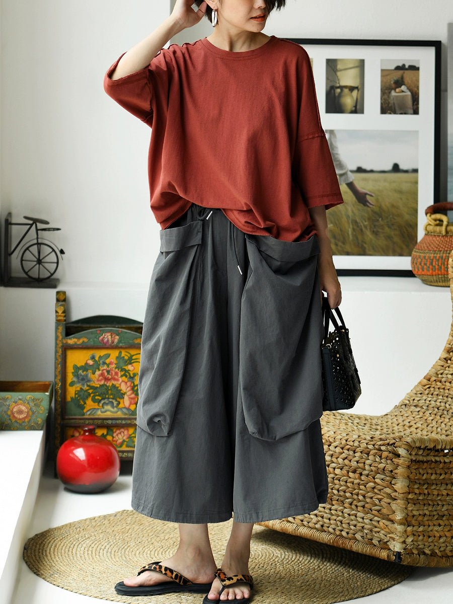 Women Summer Casual Pure Color 100%Cotton Cropped Pants