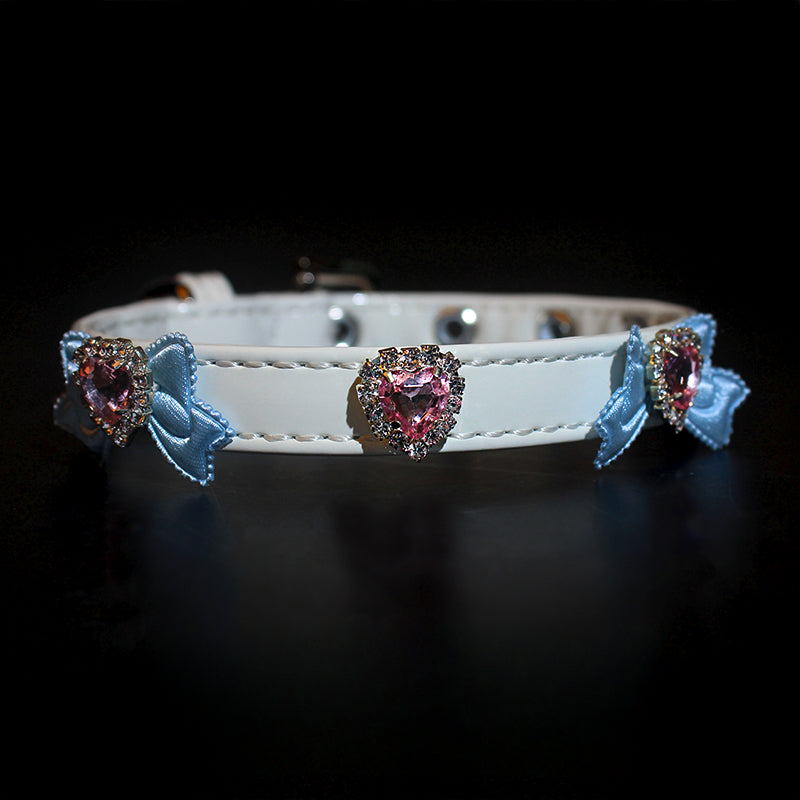 Rhinestone Heart Bow Decor Dog Cat Collar