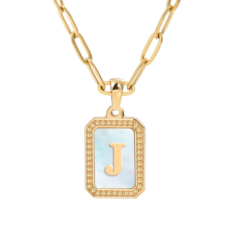 Minimalist Letter Square Titanium Steel Plating Inlay Shell Pendant Necklace 1 Piece