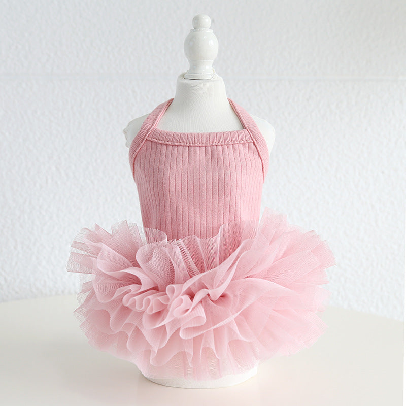 Cotton Solid Color Dog Cat Lace Dress
