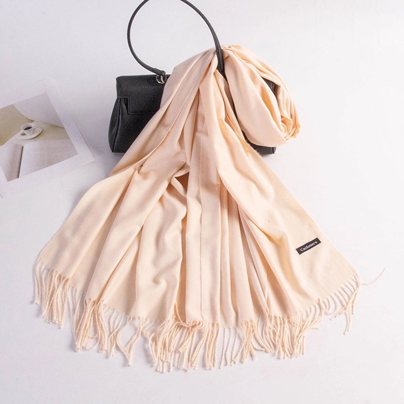 Autumn And Winter New Annual Meeting Cashmere Scarf Women's Tassel Shawl Padded Scarf Warm Solid Color Scarf
