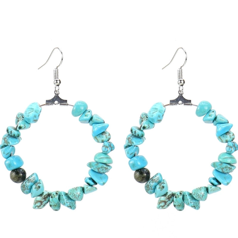 2 Pieces Ig Style Irregular Circle Beaded Plating Alloy Natural Stone Drop Earrings