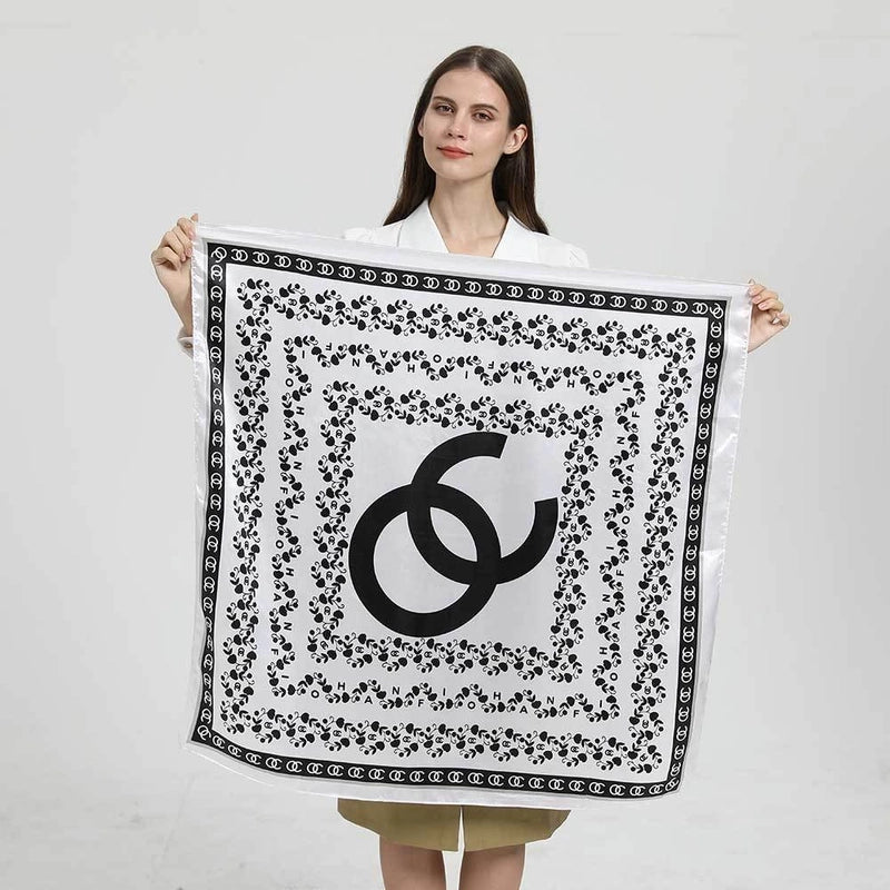 Women's Elegant Letter Plaid Polka Dots Satin Printing Silk Scarf