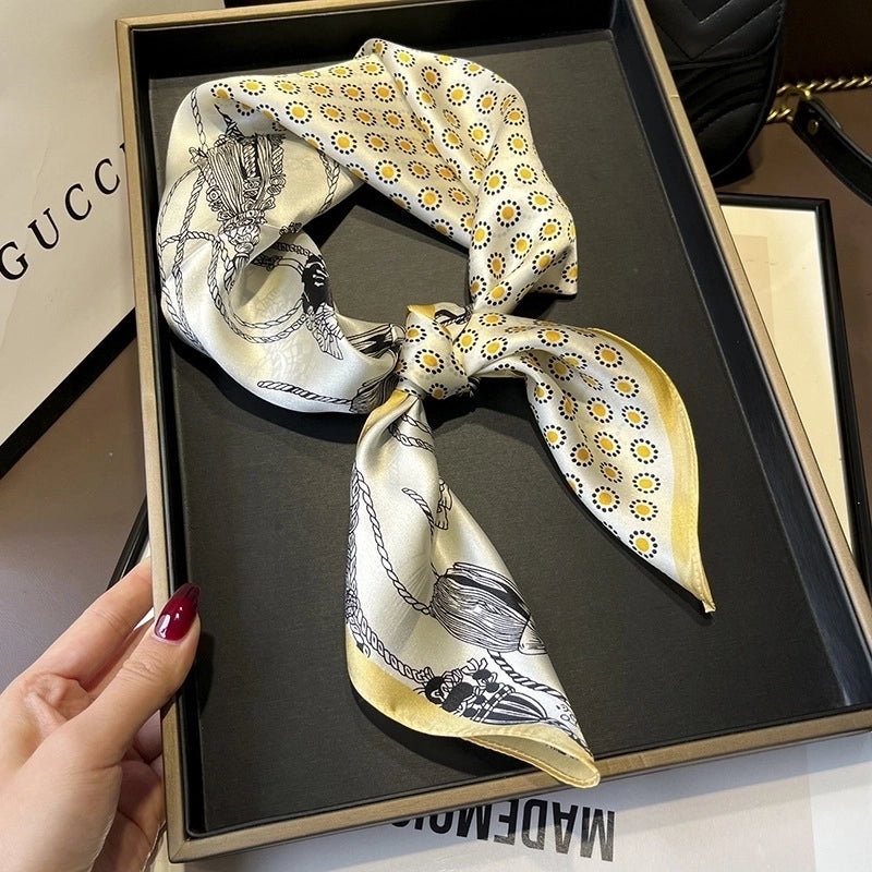 Women's Elegant Minimalist Flower Satin Printing Silk Scarf
