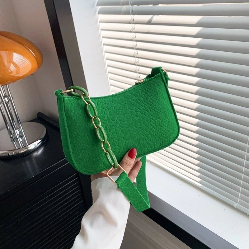 Women's All Seasons Felt Solid Color Vintage Style Square Zipper Shoulder Bag