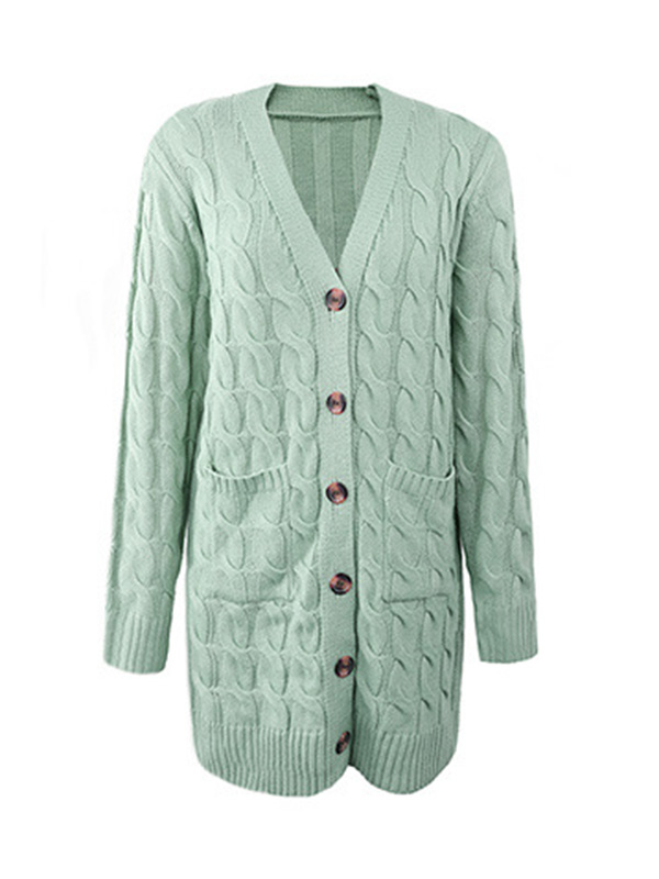 Urban Simple Loose Buttoned Solid Color Jacquard Cardigan Coat