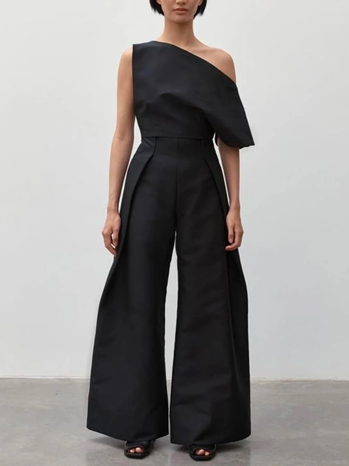 Loose Sleeveless Solid Color Off-The-Shoulder Vest Tops + Pants Bottoms Two Pieces Set