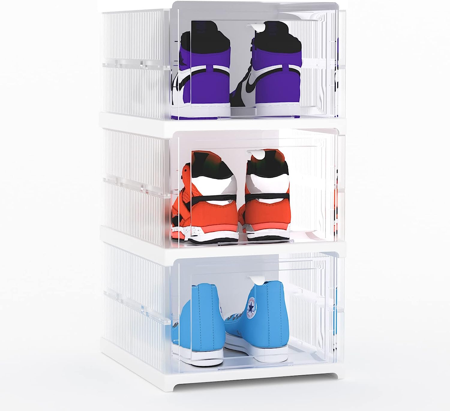 Shoe Storage Boxes. 3 Pack Installation-Free Stackable Shoe Boxes Large Capacity. Shoe Organizer With Doors