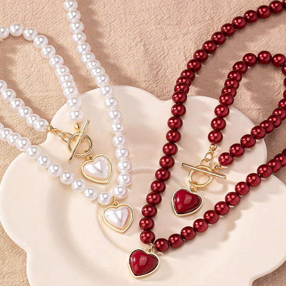 Beaded Heart Pendant Bracelet and Necklace Set