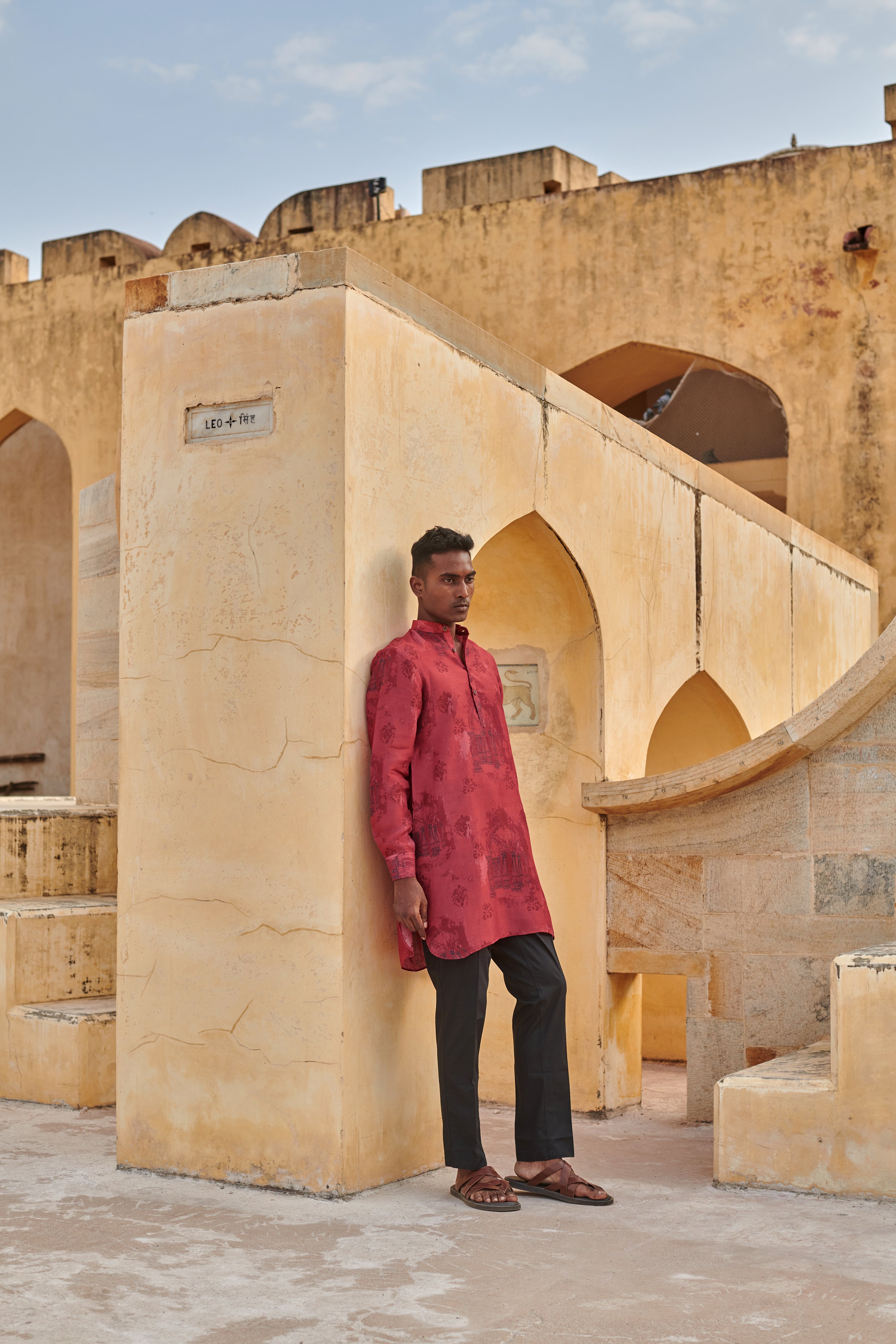 Red Arch Printed Ganganagery Kurta