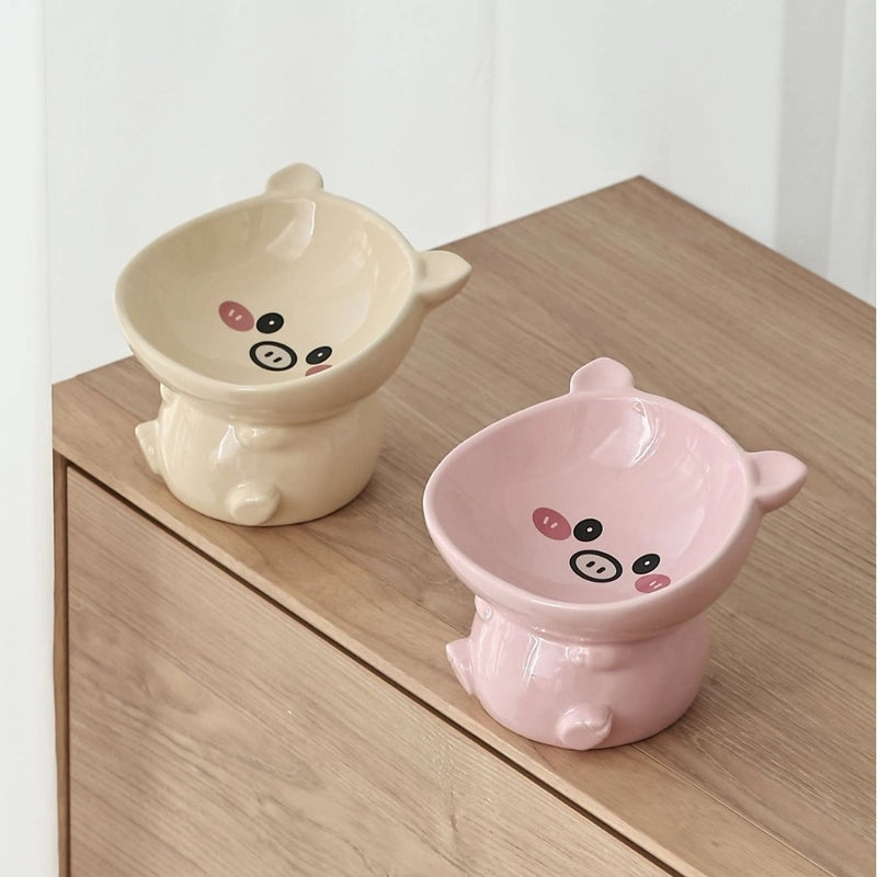 High-legged Ceramic Cat Bowl Pet Bowl Diagonal Neck Protection Brown Lion Bowl Ornaments Ceramic Storage Box Desktop Storage