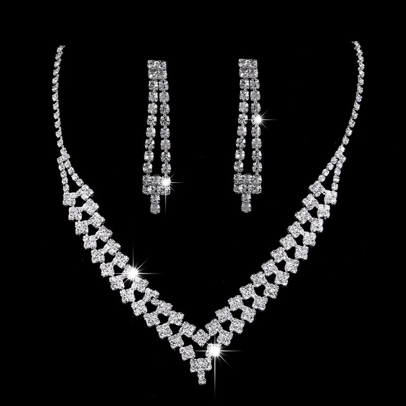 Minimalist Solid Color Artificial Crystal Copper Inlay Zircon Earrings Necklace