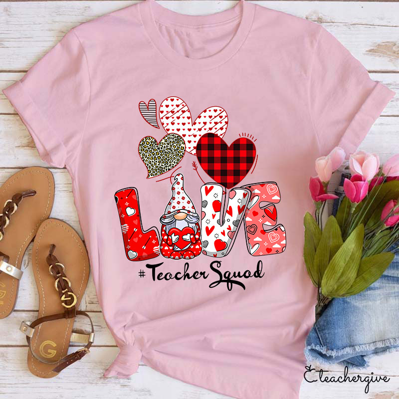 Three Hearts Love Gnome Teacher T-Shirt