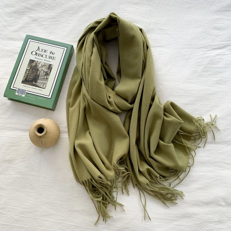 Women's Minimalist Solid Color Imitation Cashmere Tassel Scarf