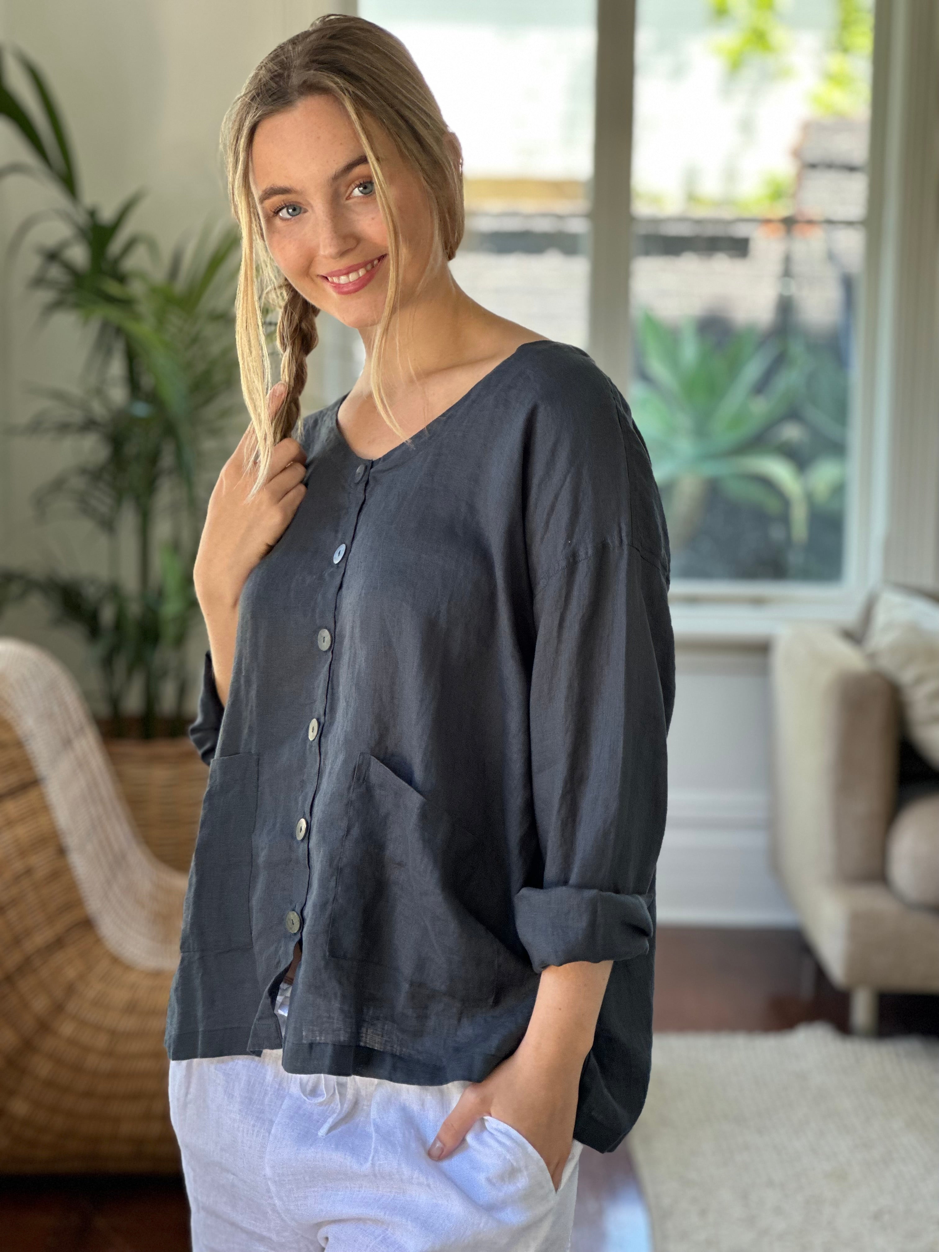 jamie jacket - charcoal linen