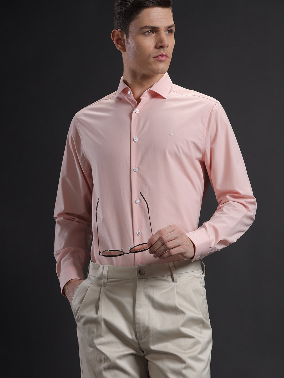 Mens Regular Fit Textured Peach Formal Cotton Shirt (FABIZ)