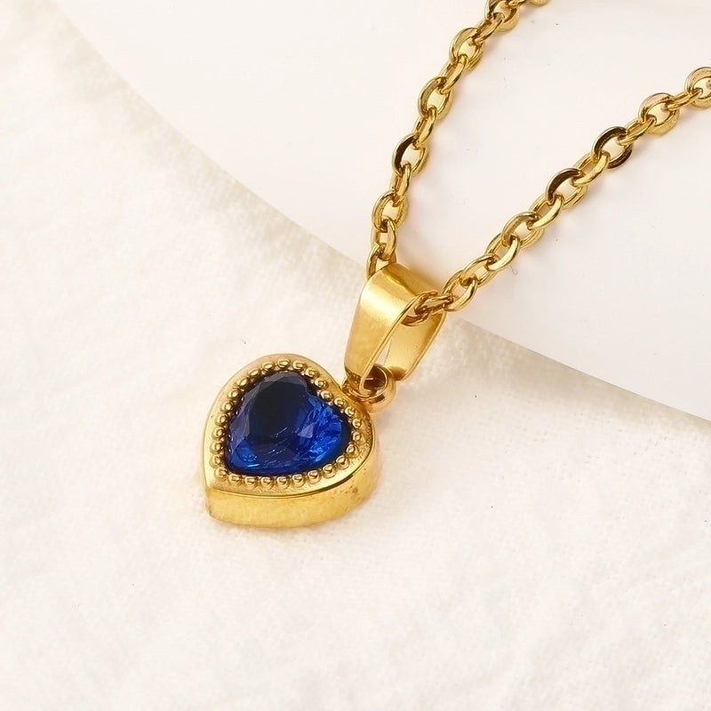Titanium Steel Minimalist Heart Shape Zircon Pendant Necklace