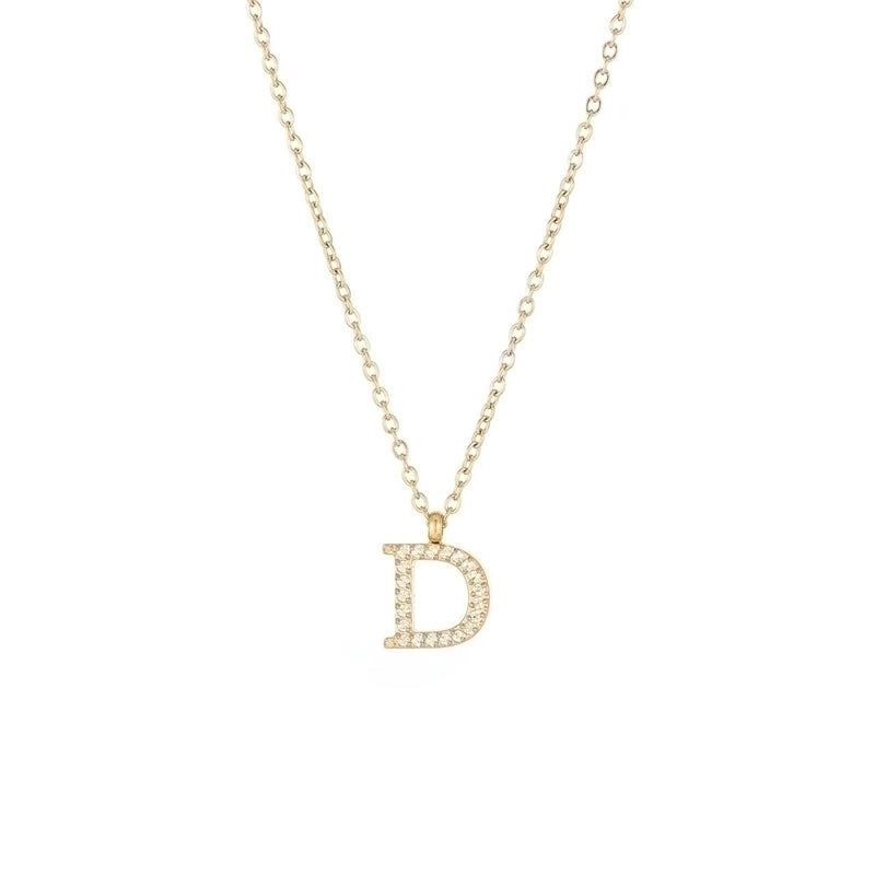 Minimalist Letter 304 Stainless Steel Zircon 16K Gold Plated White Gold Plated Plating Inlay Pendant Necklace